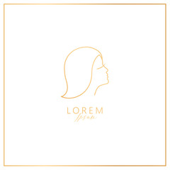 Girl with face and hair. Template for cosmetics, logo, sign and symbol. Line vector illustration. Femininity element.