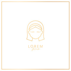 Girl with face and hair. Template for cosmetics, logo, sign and symbol. Line vector illustration. Femininity element.