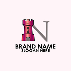 logo letter n with icon castle vector design