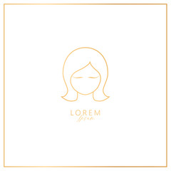 Girl with face and hair. Template for cosmetics, logo, sign and symbol. Line vector illustration. Femininity element.