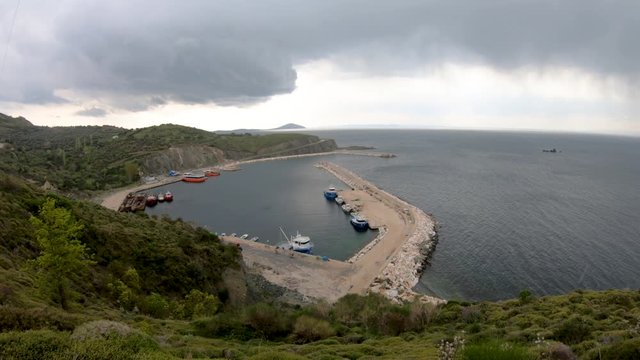 Marmara Island, Turkey - April 2019: Boats in the harbour of Marmara island village in sea of Marmara. It is 2 hours away from istanbul with ferryboat