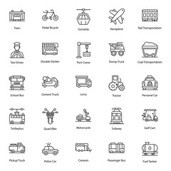  Different Transports and Car Repair Line Vectors Pack 