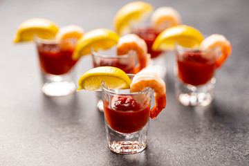 Shrimp Cocktail Appetizers in shot glasses