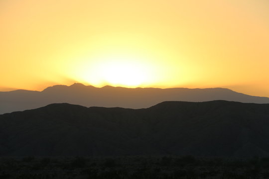 Desert Mountain Sunset Silhouette Western Yellow Sky