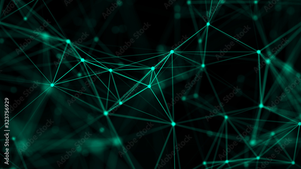 Leinwandbilder Abstract digital background. Big data visualization. Network connection structure. Science green background. 3d rendering.