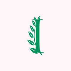 logo letter i with icon leaf vector design
