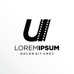 Naklejka premium Initial Letter U with Filmstrip Logo Design