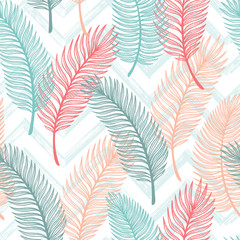 Tropical Palm Tree Leaves Vector Seamless Pattern. Palm Leaf Sketch. Summer Floral Background. Tropic Plants Wallpaper