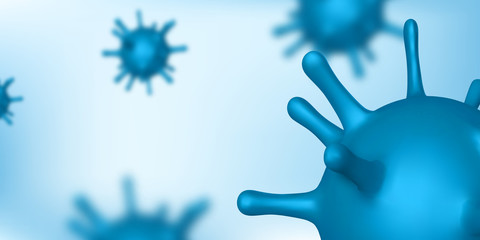 Vector 3d abstract virus, bacteria. Blue cells infected organism, virus background.