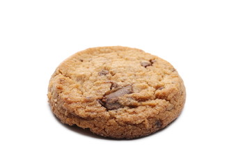 Round wholewheat biscuit with chocolate isolated on white background