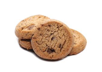 Round wholewheat biscuit with chocolate isolated on white background