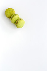 Homemade green macarons seen from above