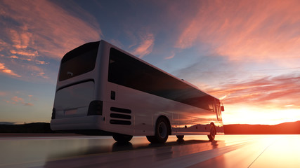 Tourist bus on the road, highway. Touristic and travel concept. 3d rendering © Laricha