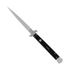 Stiletto knife in a flat design on a white background