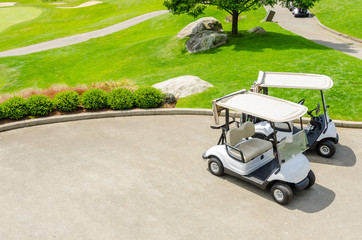 Golf carts on a golf course