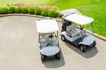 Golf carts on a golf course