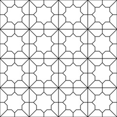 Fototapeta premium Decorative seamless ornamental vector pattern. Geometric oriental design. Eastern repeatable blue background. White thin elegant texture