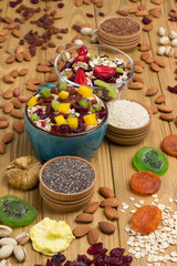Muesli balanced breakfast. Fruits, berries  seeds, nuts