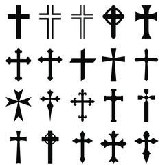 Christian crosses vector icon set. The cross is a symbol of Christianity. The death of Jesus Christ. Decorative  crucifix religion catholic symbol, orthodox faith church cross design.
