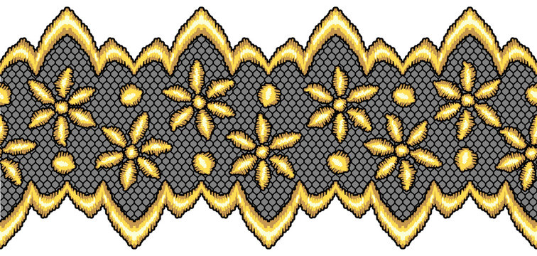 Lace Seamless Pattern With Gold Flowers.