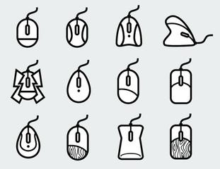 Various shape of line mouse illustration icon set