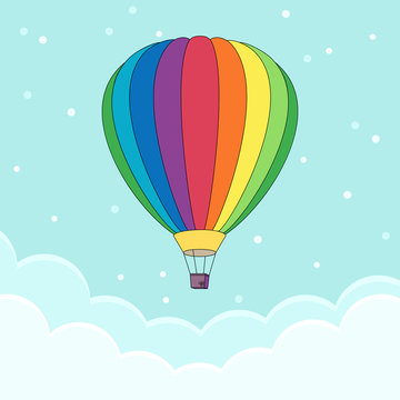 Hot Air Balloon in the Blue Sky with Clouds
