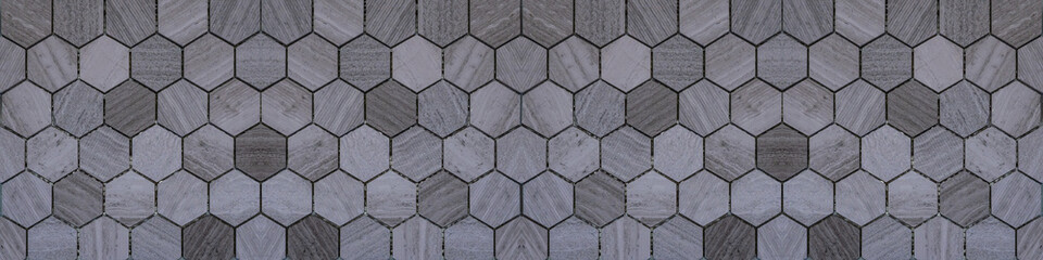 Gray modern tile mirror made of hexagonal tiles texture background banner panorama