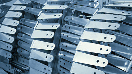Closeup of a lot of steel brackets for attaching equipment