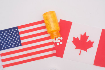 Prescription prices difference between Canada and USA as repesented by flags and drugs