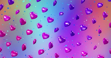 Neon background with cute ultraviolet hearts on the black. For St. Valentines Day event,.3D rendering loopable animation 4k - Powered by Adobe
