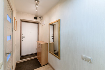 Russia, Moscow- October 17, 2019: interior room apartment modern bright cozy atmosphere. general cleaning, home decoration, preparation of house for sale. room doors, repair corridor