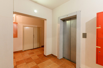 Russia, Moscow- October 17, 2019: interior room apartment public place, porch. doors, walls, corridors