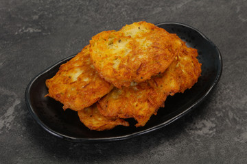 Roasted potato pancakes in the bowl