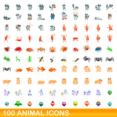 100 animal icons set. Cartoon illustration of 100 animal icons vector set isolated on white background