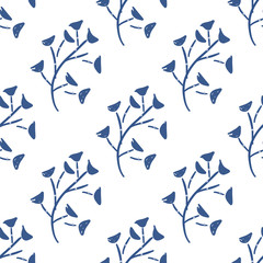 Wildflowers seamless repeat vector pattern.White flowers on blue background,color of the year.