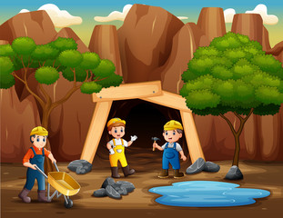 Obraz na płótnie Canvas The miners working outside the mine