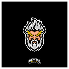 Zeus Thunderbolt Esport gaming mascot logo template Vector. Modern Head Zeus Thunderbolt Logo Vector, Illustration