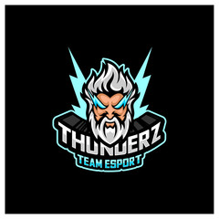 Zeus Thunderbolt Esport gaming mascot logo template Vector. Modern Head Zeus Thunderbolt Logo Vector, Illustration