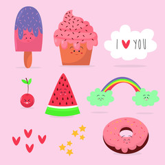 lovely funny stickers collection. flat design illustration