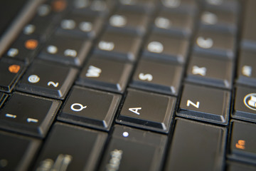 Black and white focus on windows keyboard . Notebook keyboard . Close-up Laptop Keyboard focus Some keyboard characters .