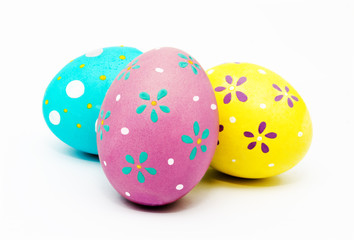 Colorful handmade painted easter eggs isolated on a white