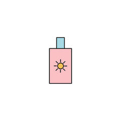 Sunscreen bottle flat vector icon isolated on a white background.