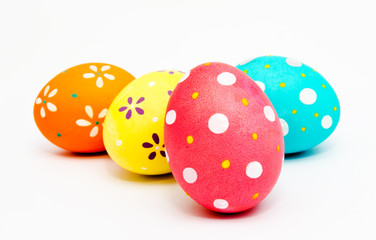 Colorful handmade painted easter eggs isolated on a white