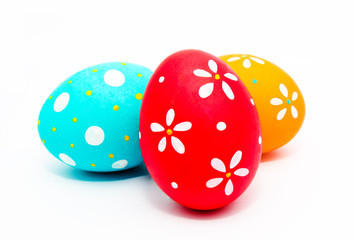 Colorful handmade painted easter eggs isolated on a white