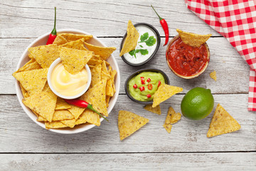 Mexican nachos chips and sauces