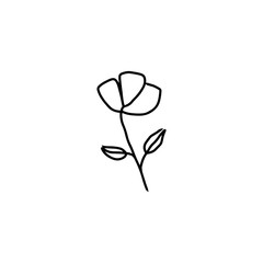Hand drawn flower flat vector icon isolated on a white background.