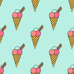 Ice cream cones vector seamless repeat pattern for wrapping paper.