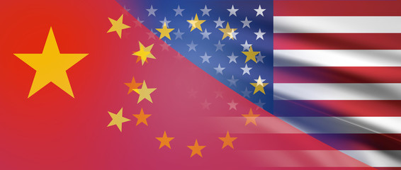 creative background of China and Europe and USA 3d-illustration