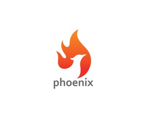 Phoenix Bird in Fire Flame Logo design template,vector icon illustration