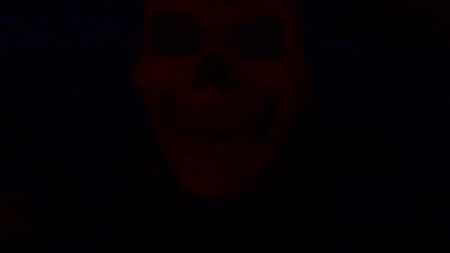 Skull mask man gets out of bed under police lights